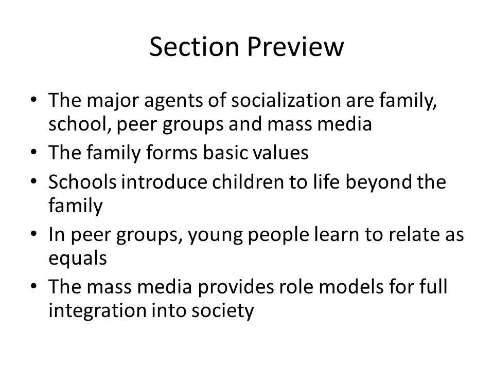 What are 4 agents of socialization?